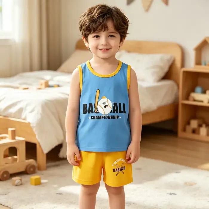 Ensemble de pyjamas pour garçons de 1 à 6 ans, en coton, été, pyjama pour tout-petits, sans manches, ensembles pour enfants, hauts + shorts, tenues en deux pièces