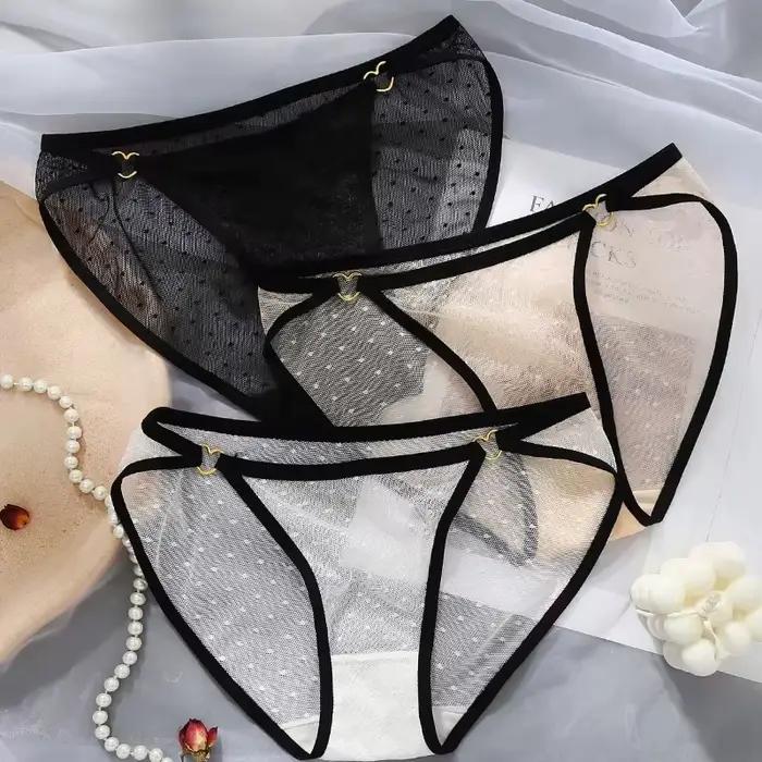 Culottes en maille à pois tendance, sexy, respirantes, transparentes, avec entrejambe en coton pour femme, sous-vêtements féminins, slips transparents