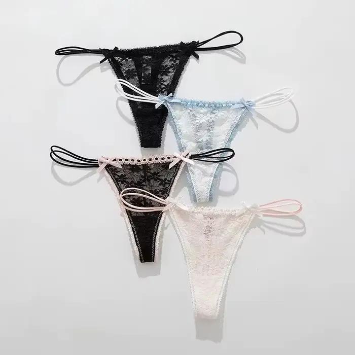 Culottes en dentelle à nœud, lingerie sexy pour femme, tenue quotidienne à la maison, strings unis, sous-vêtements pour femme, culottes taille basse respirantes, Трусы Женские