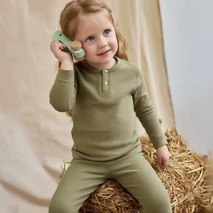 Printemps automne enfant en bas âge pyjamas costume couleur unie coton enfants hauts + Leggings bébé garçon fille vêtements costume