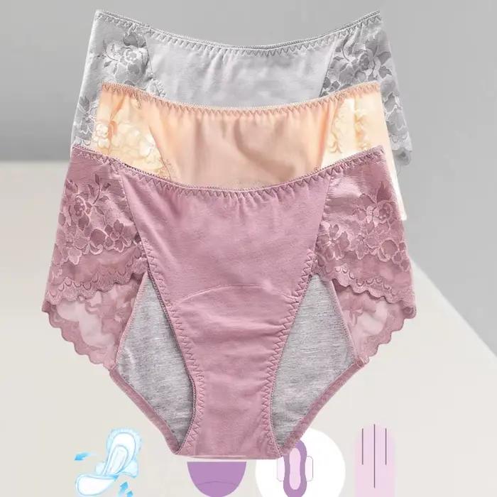 Culotte menstruelle anti-fuite pour femmes, dentelle respirante, sexy, imperméable, taille moyenne, période physiologique, sous-vêtements sans couture