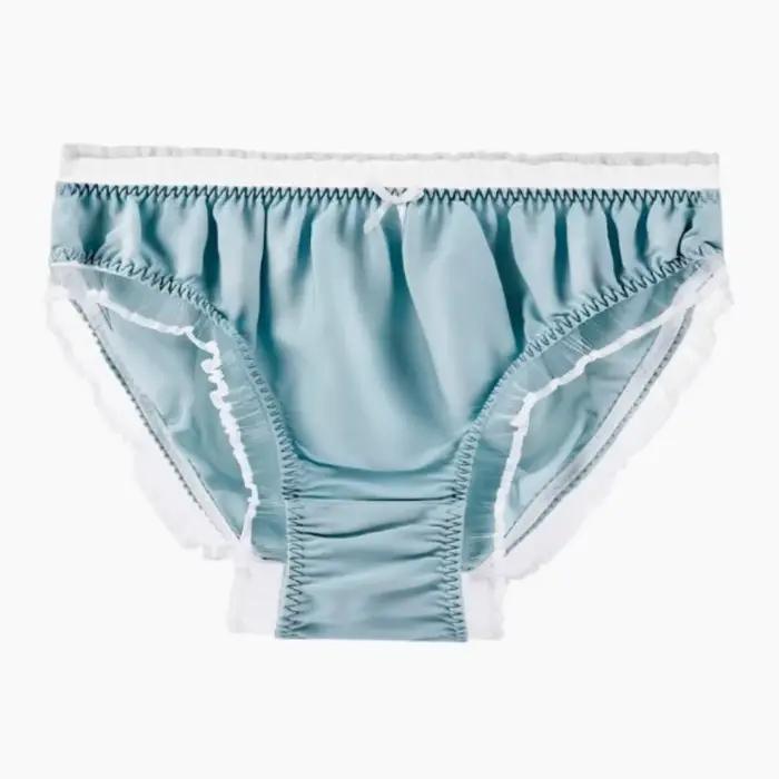 Sous-vêtements unisexes en soie de mûrier, slip lisse à volants, Sexy, confortable, doux et brillant, culotte érotique pour Couples, Lingerie solide avec nœud