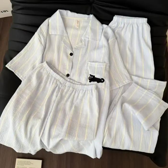 Ensemble pyjama d'été à motif chat, haut à manches courtes et short et pantalon assortis, vêtements de maison confortables