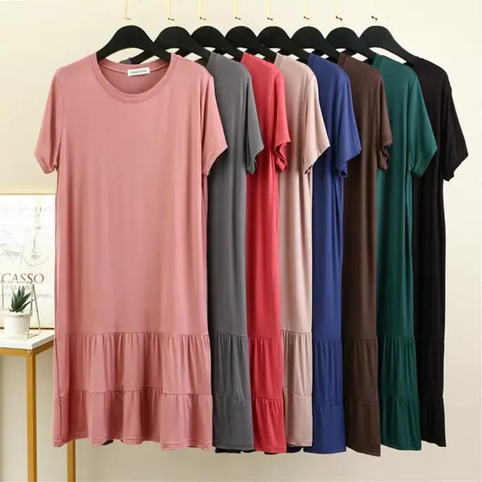 Vêtements de nuit pour femmes, chemises de nuit d'été décontractées, vêtements de nuit modaux, chemise de nuit ample plissée, robe mi-longue