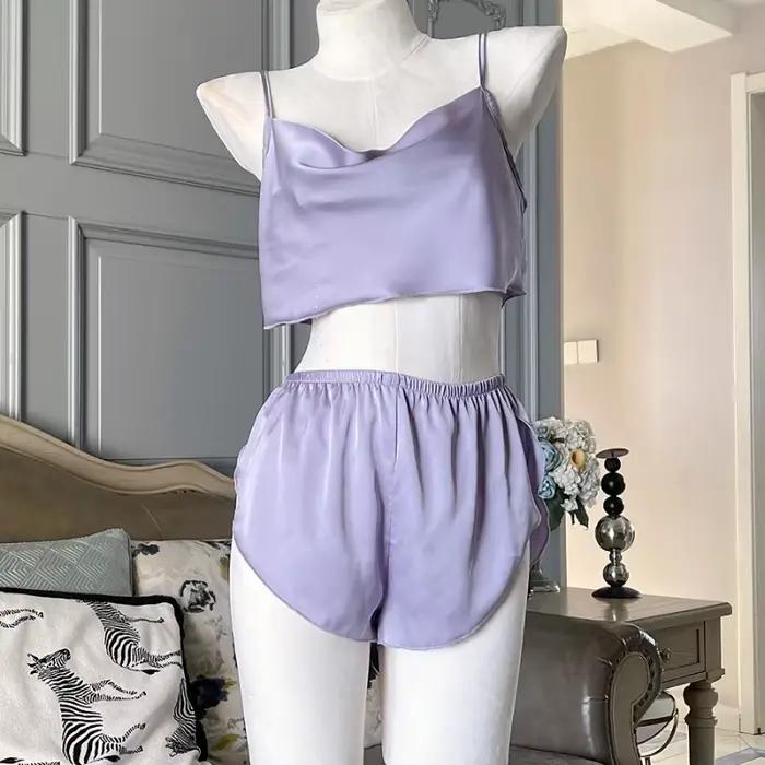 Lingerie française sexy pour femmes, pyjamas pour femmes, vêtements de nuit, licou, écharpe, sommeil, Y avec short, séduction, ensemble de sous-vêtements pour adultes
