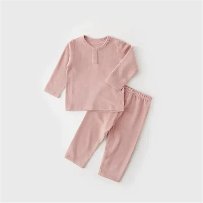 Printemps automne enfant en bas âge pyjamas costume couleur unie coton enfants hauts + Leggings bébé garçon fille vêtements costume