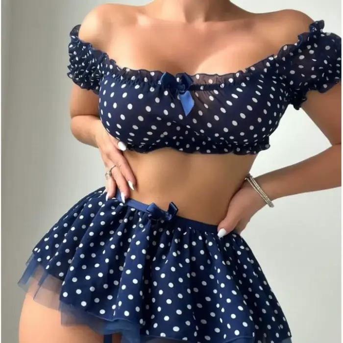 Ensemble de Lingerie Tutu Sexy à pois pour femmes, ensemble deux pièces de grande valeur, à la mode et exquis, fente à épaules dénudées
