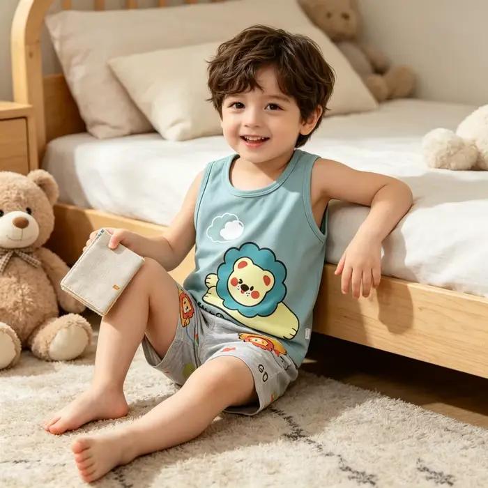 Ensemble de pyjamas pour garçons de 1 à 6 ans, en coton, été, pyjama pour tout-petits, sans manches, ensembles pour enfants, hauts + shorts, tenues en deux pièces