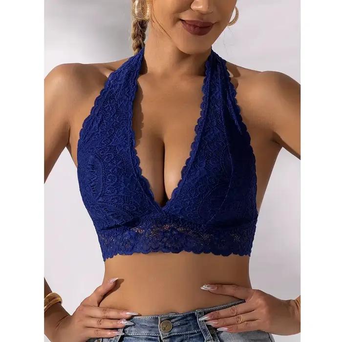 Grande taille Sexy dentelle florale dos nu licou soutien-gorge confortable et respirant col en v profond sans couture sans fil soutiens-gorge femmes sous-vêtements