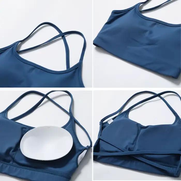 Soutien-gorge de sport VITALINOVO pour femme, athlétique, rembourré amovible, dos nu, bretelles croisées, maintien léger, pour gym et yoga, coupe courte