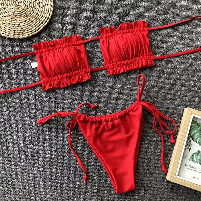 Bikinis froncés Sexy String Maillot De Bain femmes Extrem maillot De Bain Bikini Maillot De Bain tendance vêtements De plage Mayo Tangas Maillot De Bain Femme