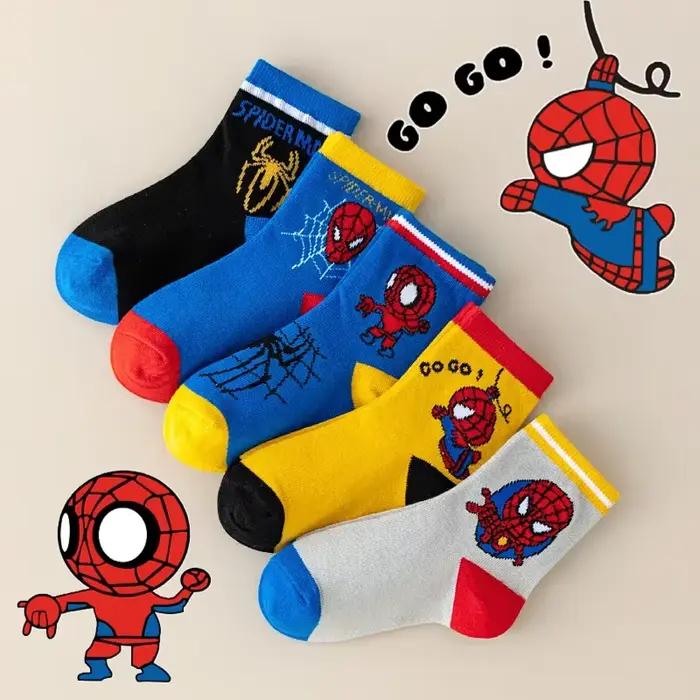 5 paires de chaussettes Spiderman pour enfants, chaussettes douces Kawaii, chaussettes Anime pour enfants, chaussettes pour garçons, chaussettes mi-hautes, chaussettes de dessin animé pour bébés de 1 