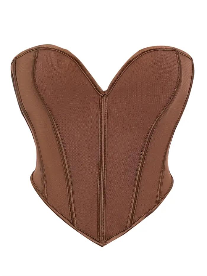 Corset mat sans bretelles, haut cintré vintage pour femme avec décolleté cœur