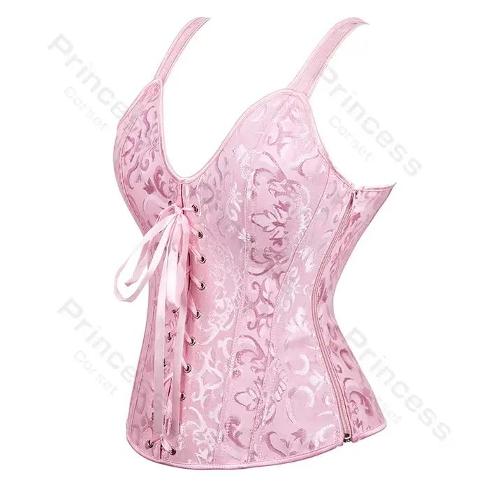 Corset victorien rose pour femme, haut bustier, surbuste, princesse, garniture en dentelle, costume de lingerie Showgirl, grande taille