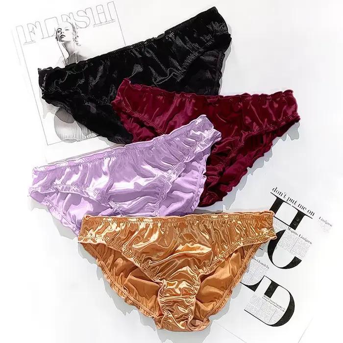 Culotte en Satin pour Femme, Taille Moyenne, à Volants, Sous-Vêtement Sexy, Confortable, Respirant, de Luxe, artificiel astique