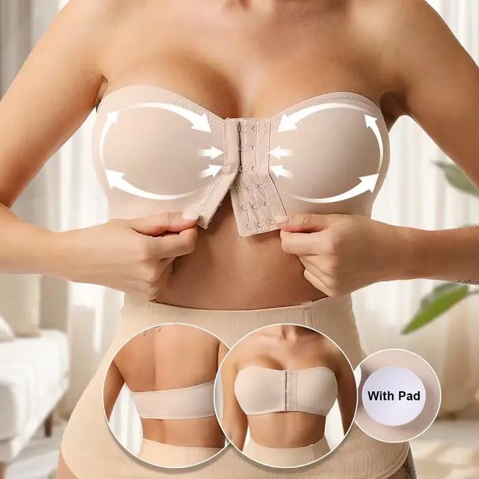 Dámská push-up bandeau podprsenka bez ramínek s předním zapínáním