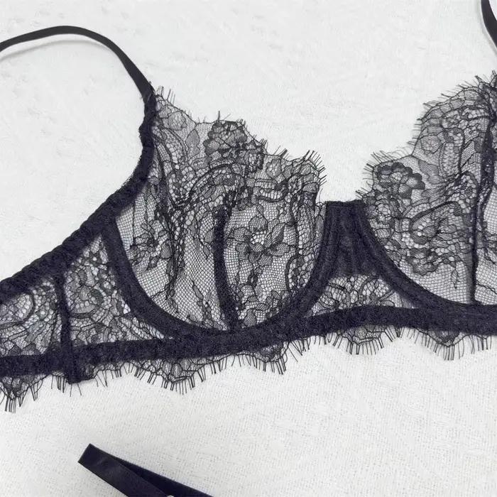 2025 Sexy pure dentelle cils Unline une couche dentelle Lingerie femme Lingerie soutien-gorge et culotte ensemble basique femmes sous-vêtements intimes