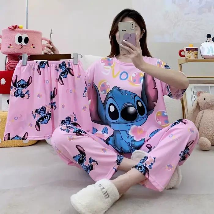 Nouvel ensemble pyjama trois pièces pour femme, tenue d'intérieur douce et confortable, pyjama décontracté à motif dessin animé, ensemble pyjama tendance pour femme