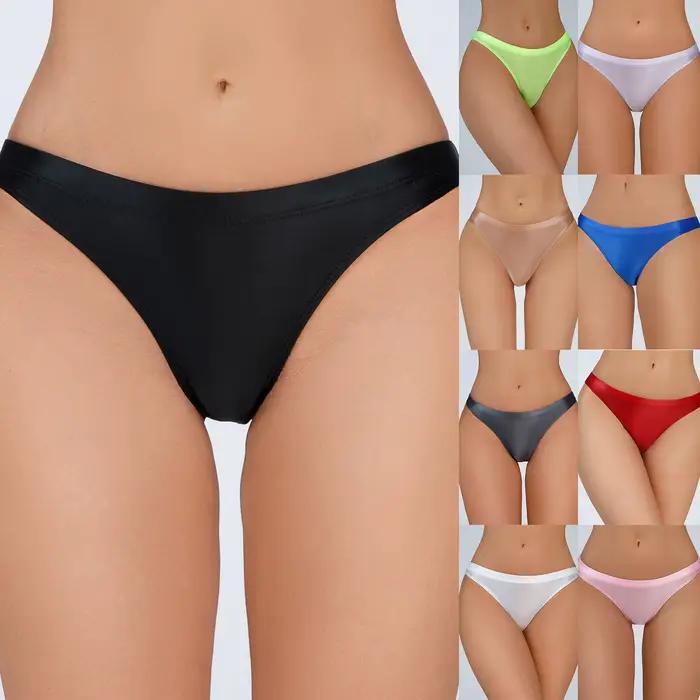 Culotte brillante transparente pour femmes, sous-vêtements transparents sans couture, soie extensible, brillant, lisse, taille basse, string, Lingerie porno