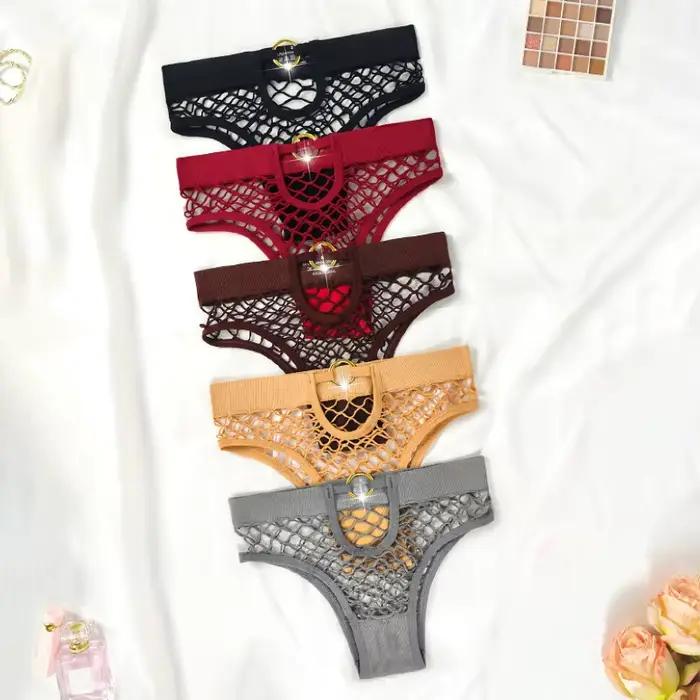 Nouveau Style maille Sexy femmes culottes couleur unie taille mi haute résille Lingerie dames évider Transparent élasticité slips