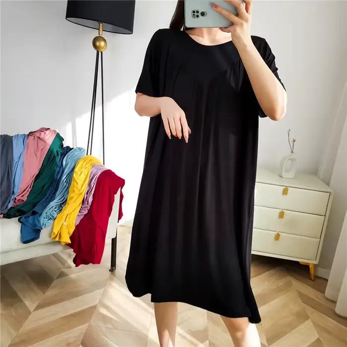 Net rouge nouveau Modal robe de nuit femmes printemps été chemises de nuit élastique vêtements de nuit amples vêtements de maison décontracté dames chemise de nuit