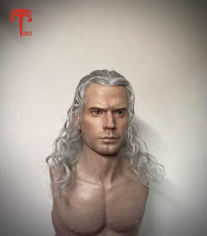 Tête de sorcière Henry Cavill sculptée XT001, sculpture de tête de greffe de cheveux adaptée aux poupées de corps de soldat masculin de 12 pouces, 1/6