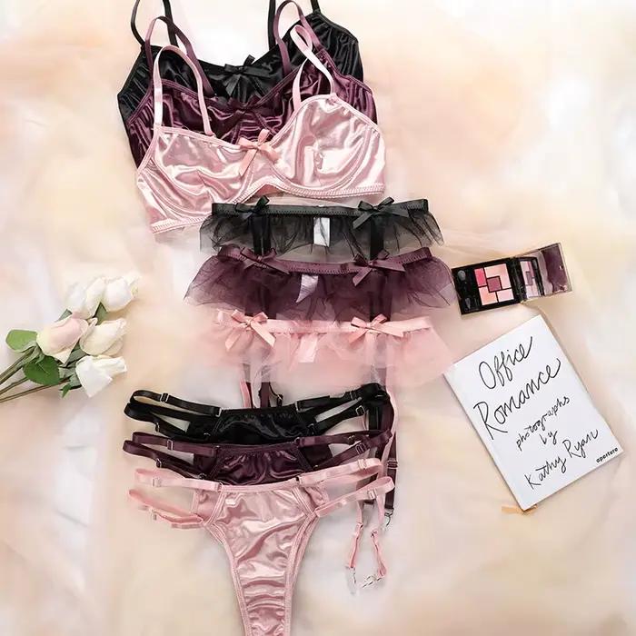 Ensemble de lingerie française en promotion pour filles, avec un nœud exquis, respirant, pantalon et soutien-gorge confortables et amples pour femmes