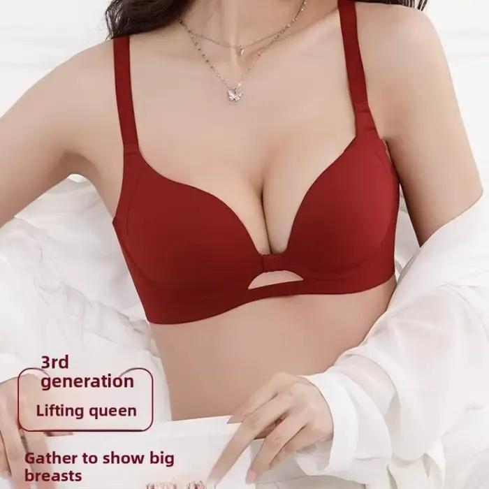 Soutien-gorge push-up rouge pour femme, petite poitrine, liftant, anti-affaissement, sans armatures, confortable, lingerie de mariée, cadeau de Nouvel An