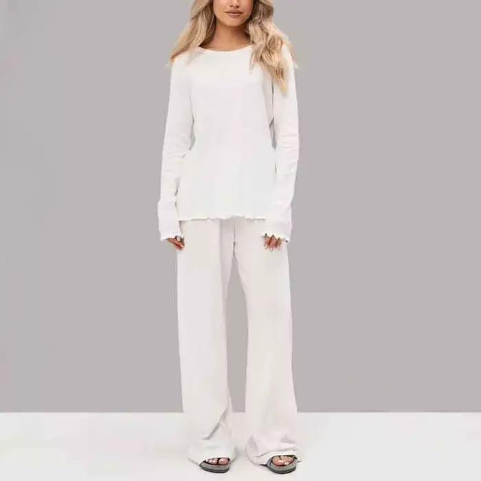 Ensemble pyjama élégant à manches longues pour femmes, 2 pièces, en coton doux, vêtements de maison décontractés, confortables, vêtements de détente pour dames, Design fin de printemps