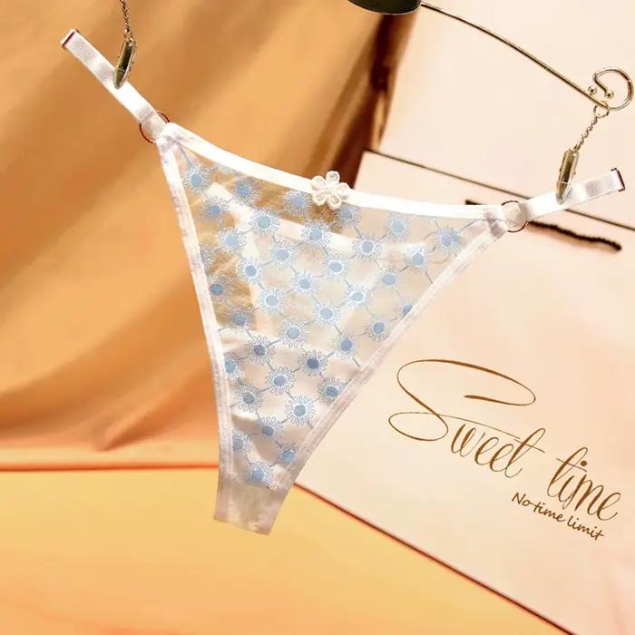 String sexy en dentelle transparente pour femme, culotte taille basse, sous-vêtement tanga, string féminin, caleçon, lingerie intime