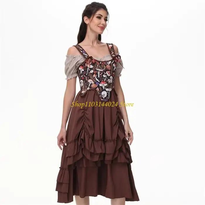 Corset victorien ajustable pour femme, gaine amincissante, bustier vintage à imprimé champignon, avec lacets, style gilet