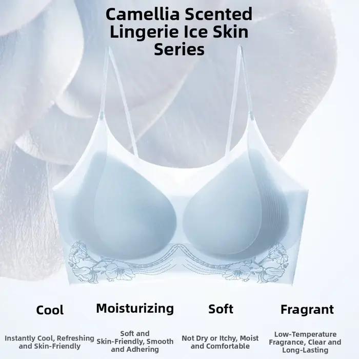 Soutien-gorge sans fil en soie glacée à motif camélia, décolleté plongeant, ajusté, pour femme, lingerie, antichoc, push-up