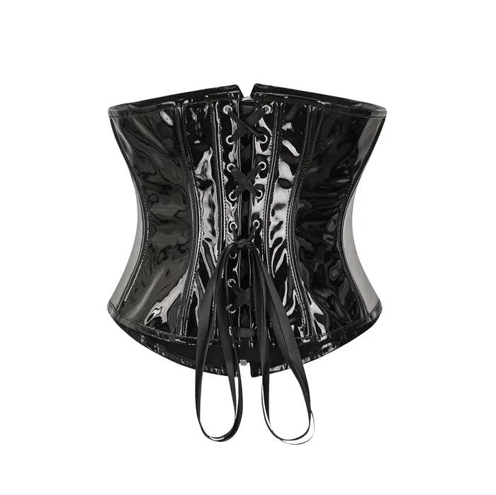 Corset Gothique Steampunk pour Femme en Cuir PU Brillant PVC, Corselet Amincissant Sous la Poitrine, Bustier Sexy, Gaine Amincissante Noir Rouge