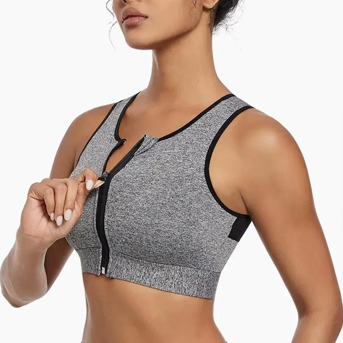 Soutien-gorge de sport grande taille pour femmes, haute résistance, absorbant les chocs, haut de course, fermeture éclair, sans support en acier, sous-vêtements, gilet de Yoga
