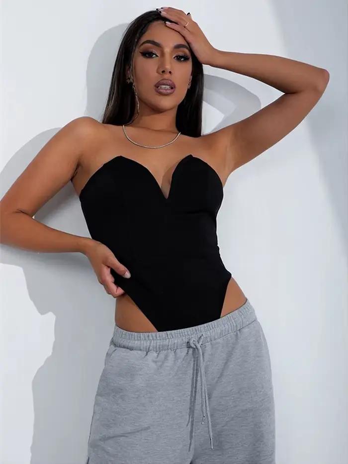 HBLL poitrine enveloppement bretelles velours Sexy body femmes moulante dos nu Bod col en V Club fête nuit body