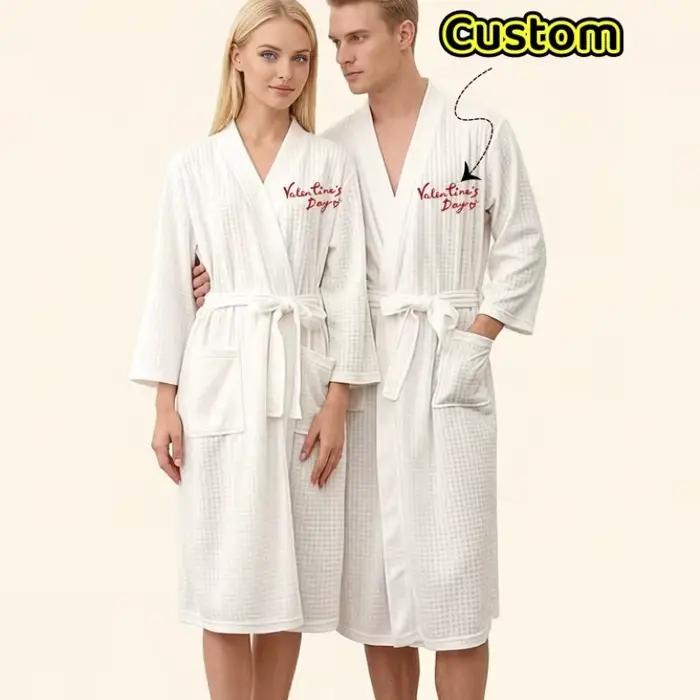 Peignoir de couple personnalisé brodé avec noms et logo, vêtements d'intérieur, peignoir en tissu gaufré pour couples, robe de spa pour hommes et femmes