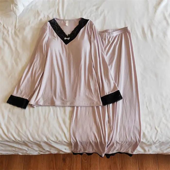 Pyjama élégant pour femmes, ensemble pantalon à manches longues, Modal doux, décontracté, coussin de poitrine, vêtements de maison, automne hiver