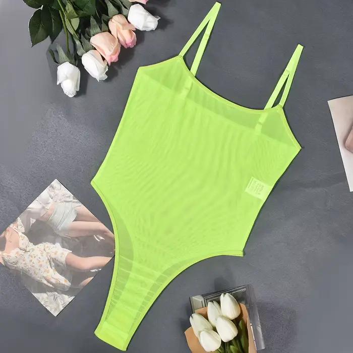 Combinaison en dentelle sexy et élégante pour femmes 2026, maille transparente, une pièce, sexy, moulante, lingerie Teddy, corps brillant