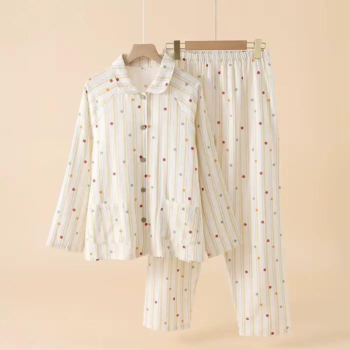 2025 nouveau pyjama pour femmes ensemble 100% coton gaze mignon à manches longues pantalon deux pièces ensemble mince maison vêtements dames