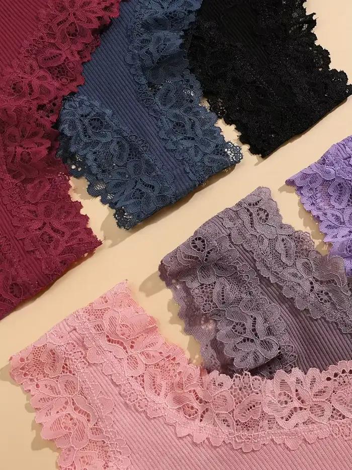 5 pièces/ensemble femmes coton culottes dentelle florale sous-vêtements intimes à la mode Patchwork dentelle slips femme doux caleçons Lingerie S-XL