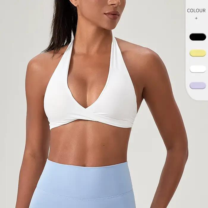Soutien-gorge à bretelles pour femmes dos ouvert licou soutien-gorge de sport soutien léger haut court de gymnastique sans couture entraînement Yoga haut soutien-gorge rembourré soutiens-gorge
