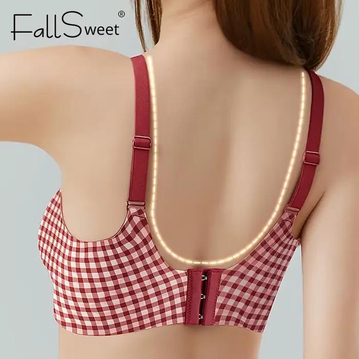FallSweet classique sans fil Push Up soutien-gorge pour petite poitrine femmes sans couture rouge Plaid Bralette confortable Lingerie femme brassière