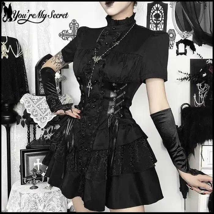 [You're My Secret] Robe Courte Noire d'Halloween pour Femme, Corset Gothique Noir, Robe Lolita Punk Vintage Vampire Duke, Été 2026