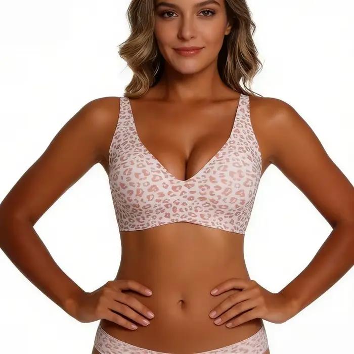 Soutien-gorge imprimé léopard sans armatures pour femmes confort invisible respirant bonnet complet invisible sous vêtementsUsageIdOccasionsSpéciales