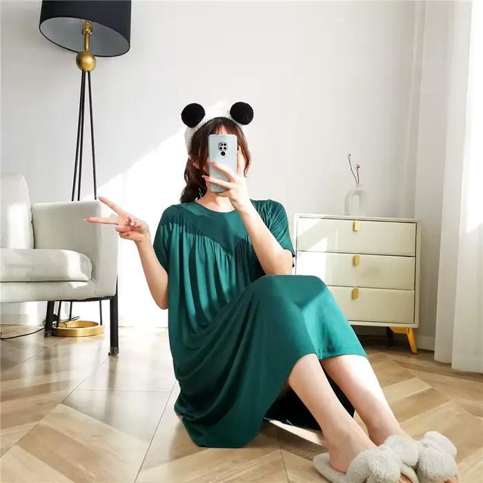 Net rouge nouveau Modal robe de nuit femmes printemps été chemises de nuit élastique vêtements de nuit amples vêtements de maison décontracté dames chemise de nuit