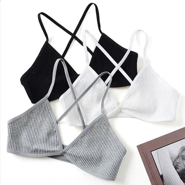 Soutiens-gorge en coton confortables pour femmes, style fin, bralette sans doublure, sexy, coupe triangle en V profond, dos croisé, soutien-gorge de beauté
