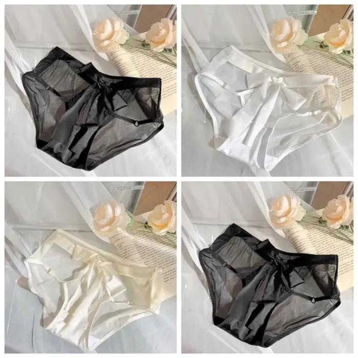 Culottes pour femmes de style français avec un grand nœud, fines, taille basse, lingerie transparente en maille, culottes pour femmes