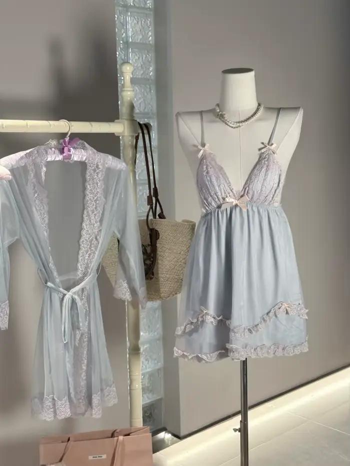 Chemise de nuit de rêve transparente en dentelle, avec coussinet de poitrine, Lingerie Sexy, robes de chambre pour femmes, pyjama, vêtements de détente pour dames