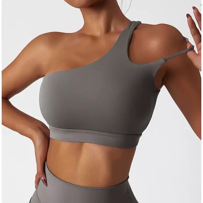 Soutien-gorge dos nu à épaules inclinées, soutien-gorge de sport nu, bretelles irrégulières, course à pied, gilet de Fitness, haut