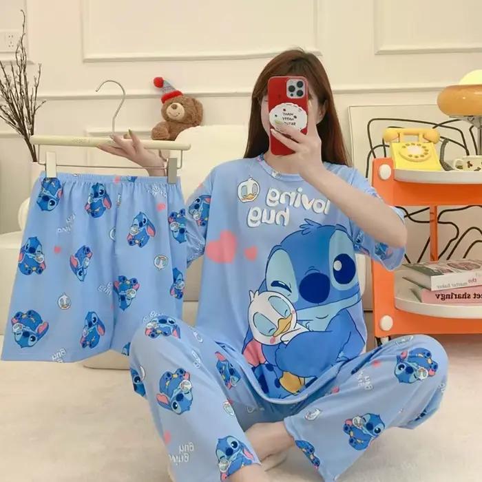 Nouvel ensemble pyjama trois pièces pour femme, tenue d'intérieur douce et confortable, pyjama décontracté à motif dessin animé, ensemble pyjama tendance pour femme